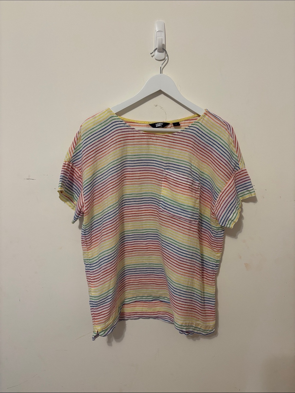 Oversized Linen Rainbow Striped Short Sleeve blouse